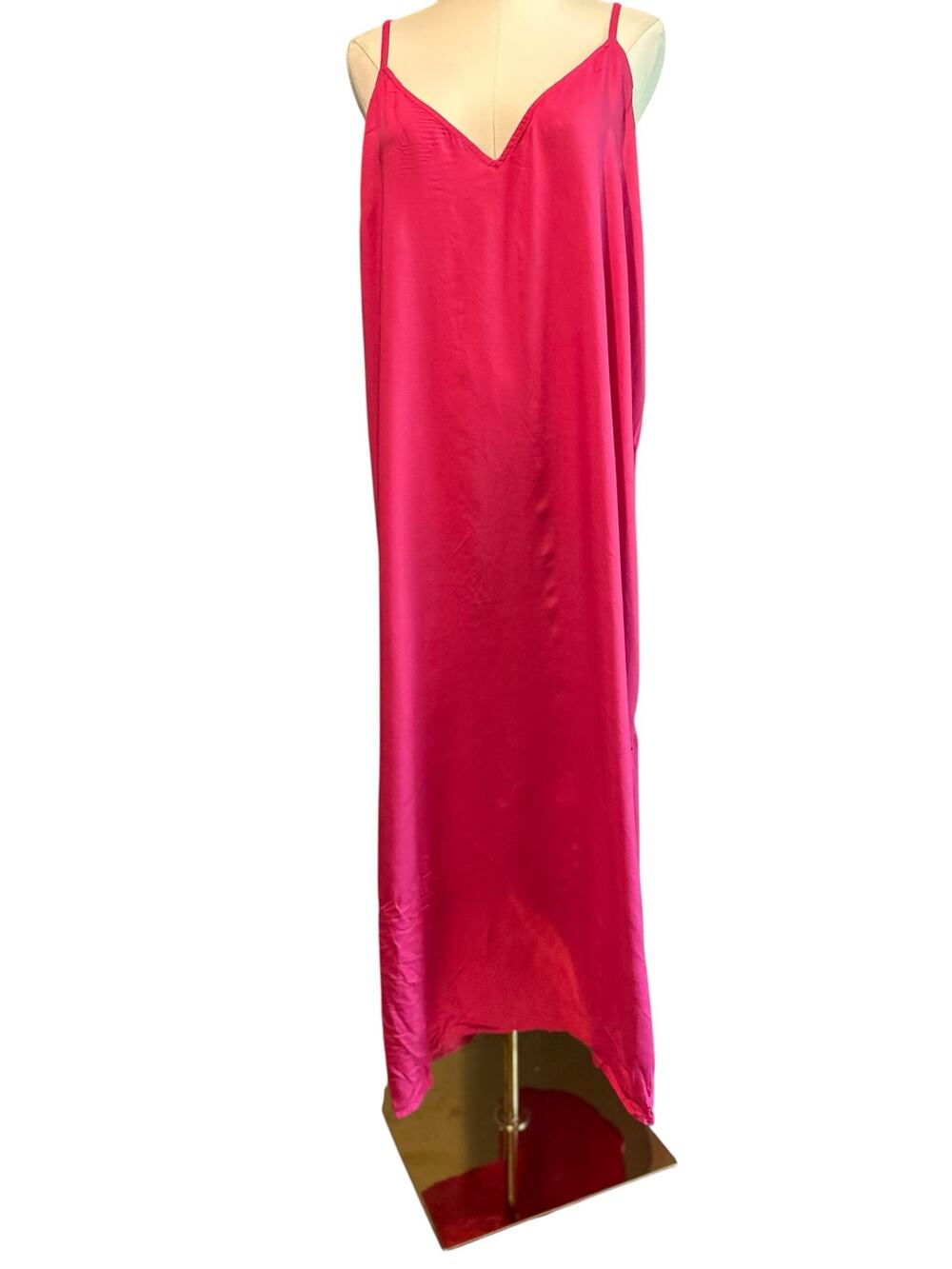 Old Navy Midi Slip Dress NWT Fairy Y2K Fuchsia Adj Tie Straps Side Slits SZ XL